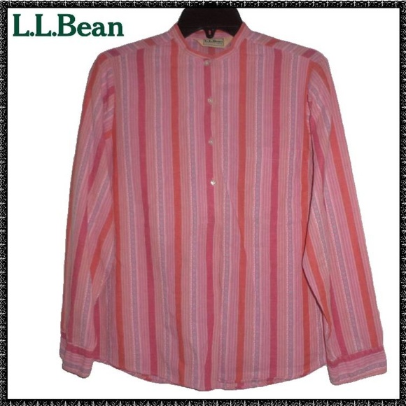 L.L. Bean Tops - LL BEAN Top M Pink Striped SPRING SUMMER Long Slvs